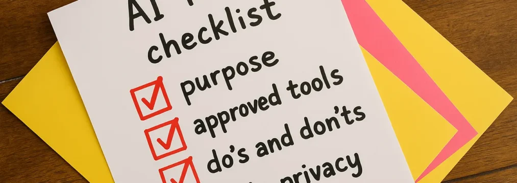 a handwritten note titled 'ai policy checklist' with some items (from our list template) ticked.